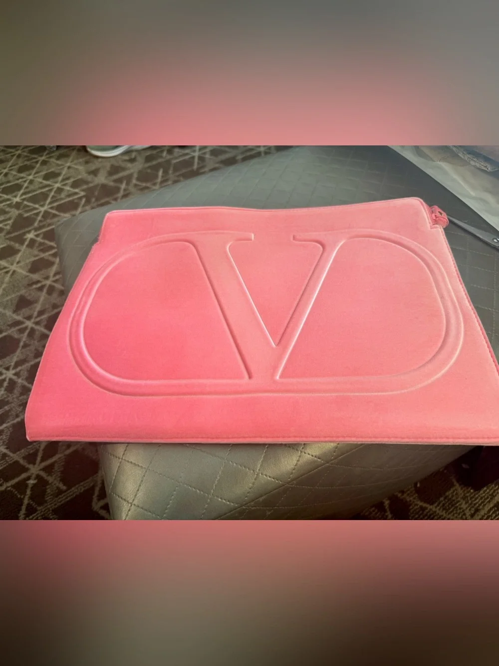Valentino Coral Pink Embossed V Logo large Soft Velvet Laptop Sleeve